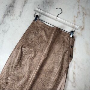 Naked Wardrobe Snakeskin Print Faux Leather High Waist Front Slit Midi Skirt